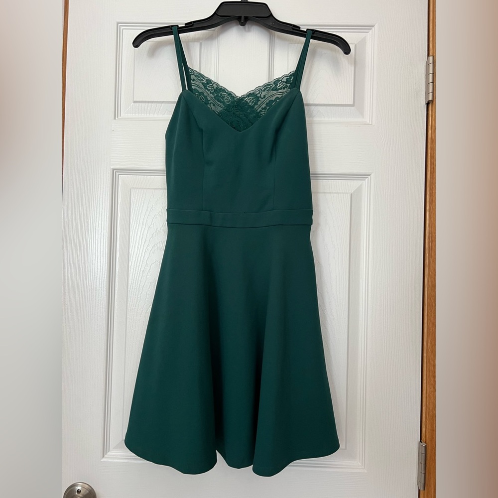 Chic Teal Lace Accent Mini Dress